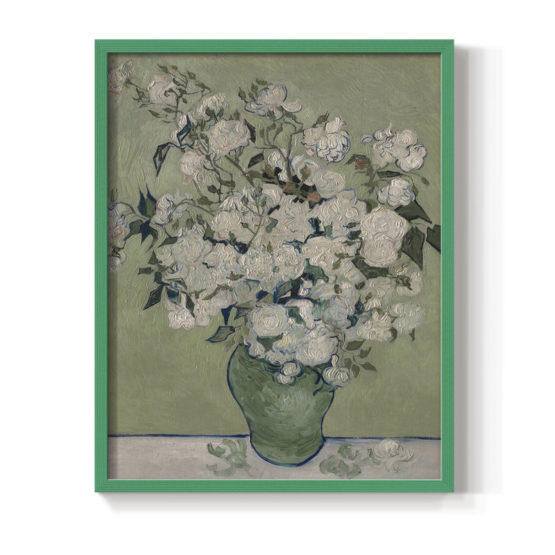 Imprimé floral rétro CCLV, impression sur bois massif, Vert, H 11 po x l 9 po