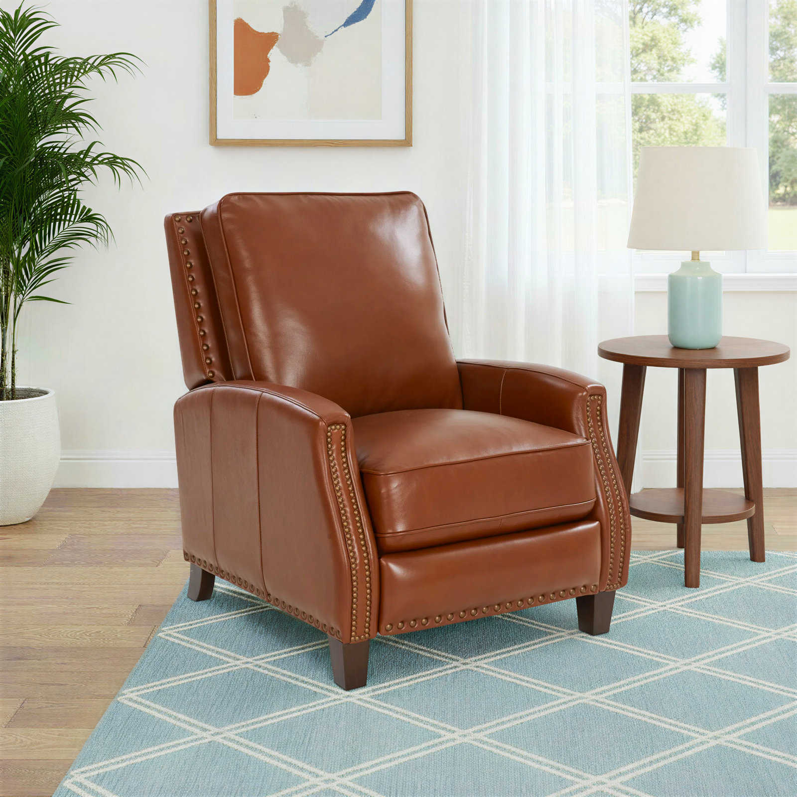 Llewellyn 31" Genuine Leather Manual Recliner, Brown Top Grain Leather