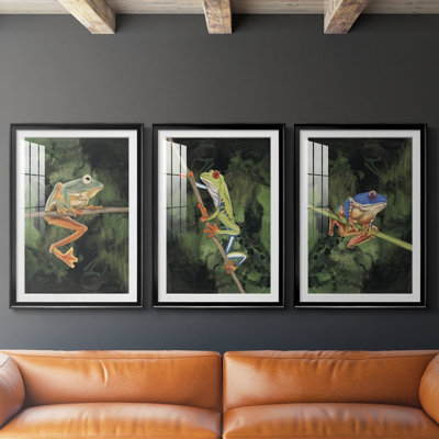 Watercolor Tree Frogs I - Impression personnalisée de qualité supérieure avec passe-partout - 3 pièces