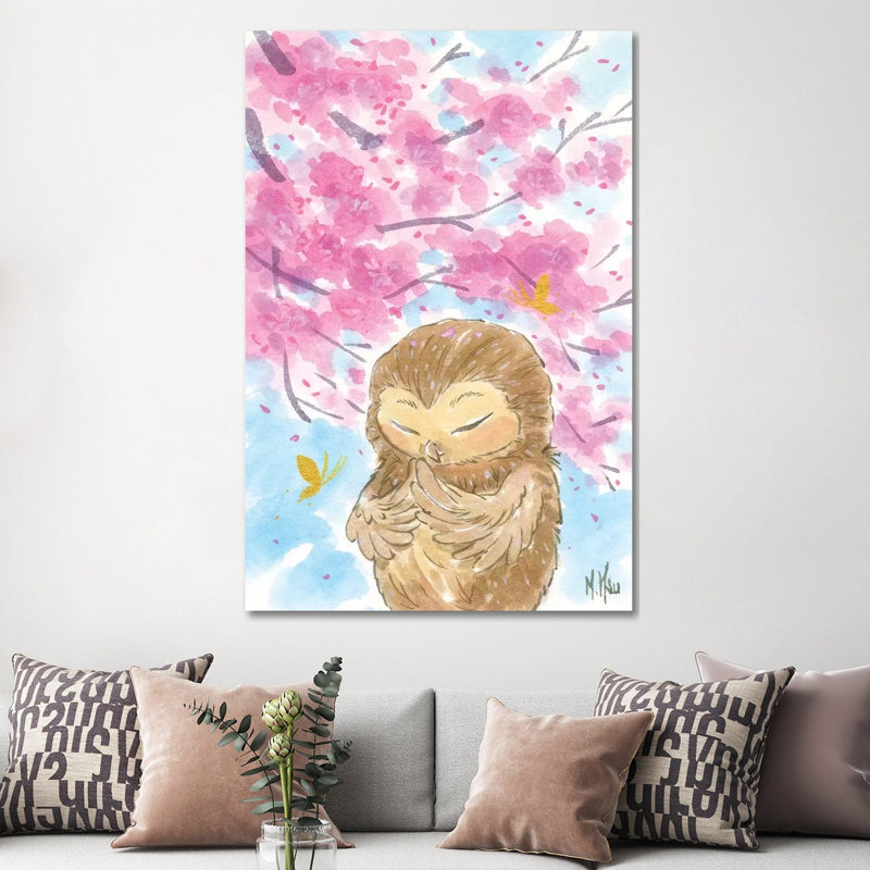 Cherry Blossom Owl by Martin Hsu - Painting on Canvas, 101.6 cm H x 66.04 cm W x 3.175 cm D, Wrapped Canvas