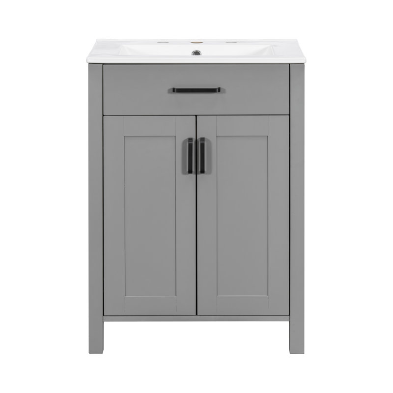 Ensemble de meuble-lavabo 24 po avec lavabo en céramique, 2 portes à fermeture douce, gris