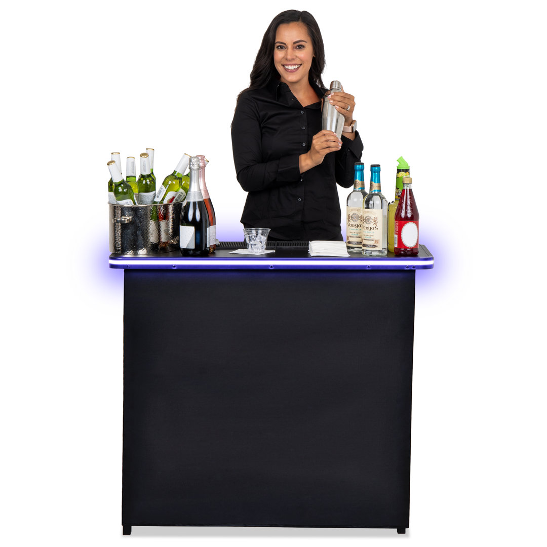 GoBar Portable Bar Table with Multi-Color LED Lights - Mobile Bartender Station GoPong