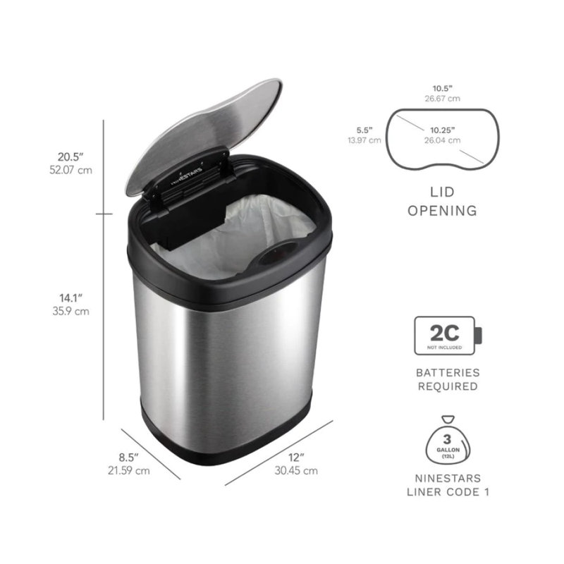 Nine Stars Steel Open Kitchen Trash Can - 13.2 Gallons