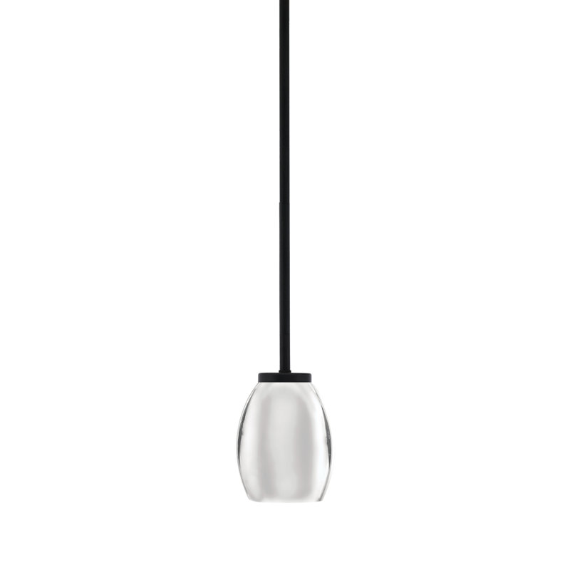 Amarmula 1 Light Stem Mini Pendant, Matte Black Finish, 5" Chrome Oval Metal Shade, White