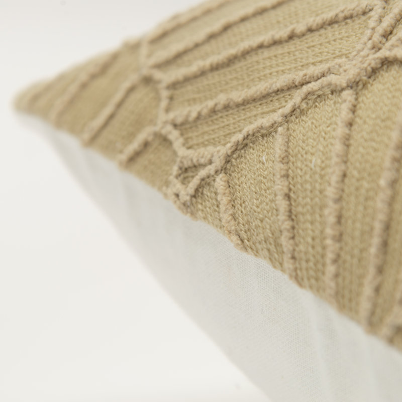 Beige Embroidered Cotton 17" x 17" Throw Pillow