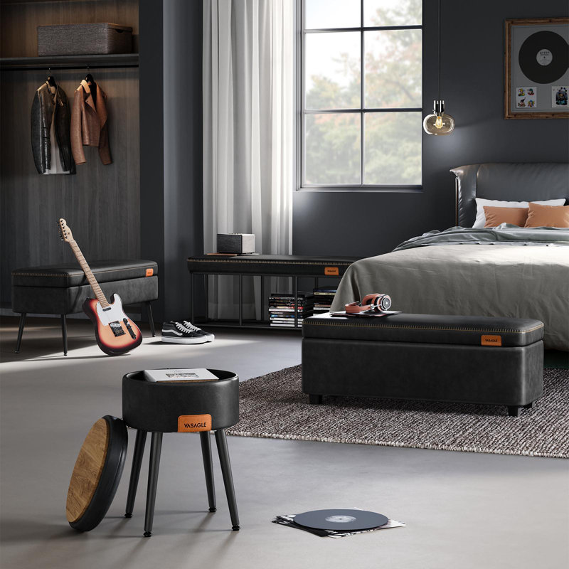 Leather Storage Bench, Advanced, Ink Black