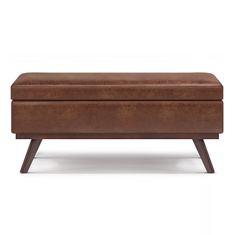 Owen 42"W Upholstered Vegan Leather Mid-Century Modern Rectangular Lift-Top Ottoman with High-Density Foam