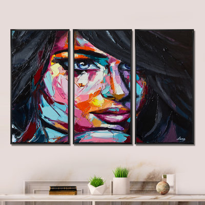 «Colorful Colorful Portrait of a Young Woman II», ensemble d'art mural moderne sur toile encadrée