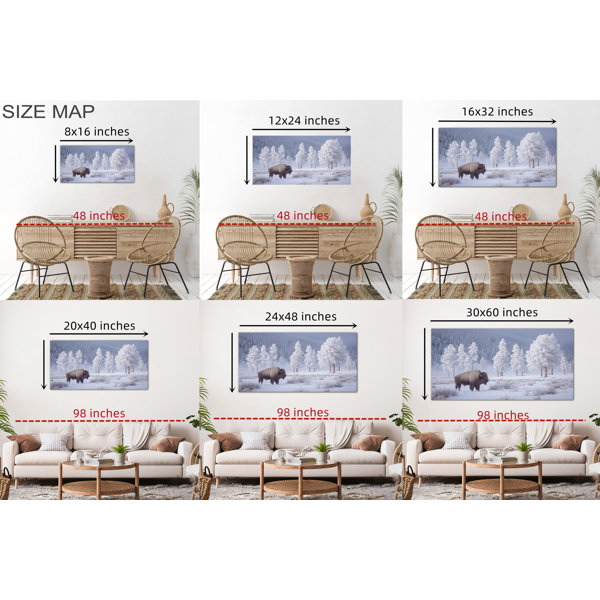 East Urban Home Large Winter Landscape Canvas Wall Art Bison Snowy Pine ...