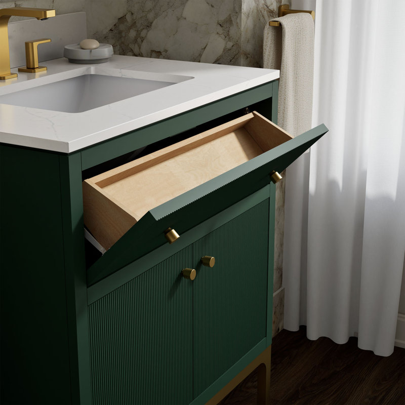 Calpa Bathroom Vanity Cabinet With Sink And Quartz Top, 30", Green
