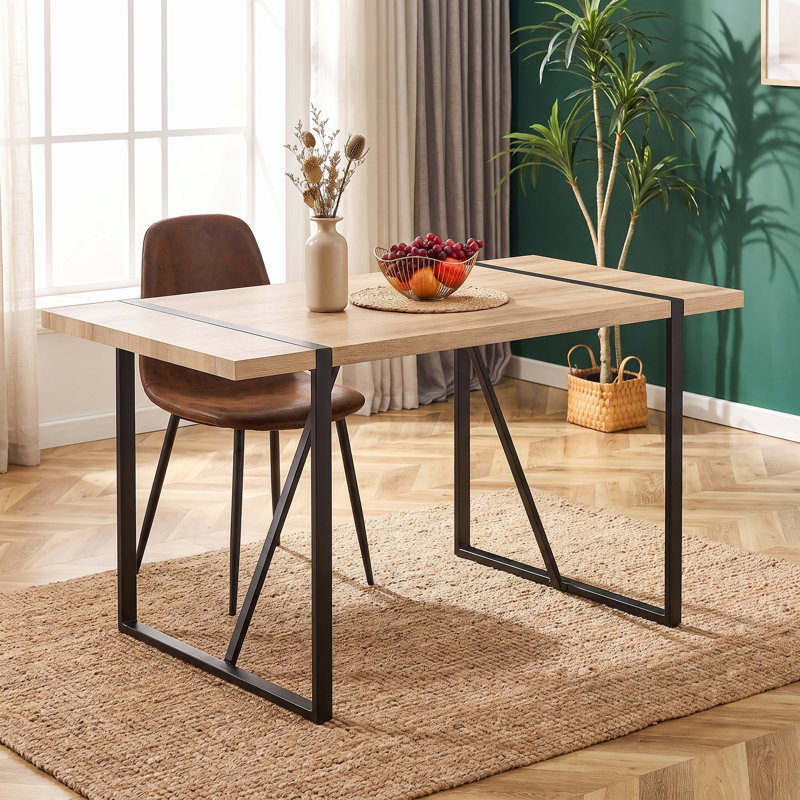 55" Mid-Century Modern Industrial Rectangle Dining Table for Small Spaces, Dark Wood Top / Black Base, 30"H x 55"L x 31.5"W