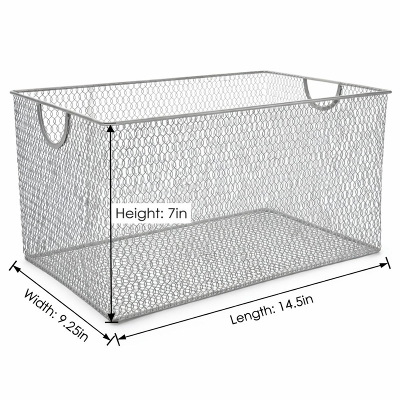 Panier en métal, H 7 po x l 14,5 po x P 9,25 po, Argent