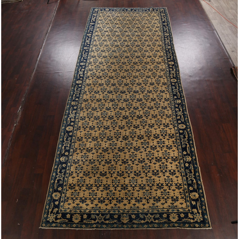 Tapis brun / bleu noué à la main de conception unique 6 pi 2 po x 16 pi 10 po