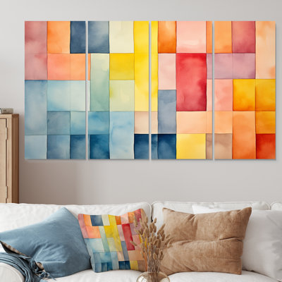Ensemble d'art mural abstrait géométrique Mid-Century de couleur pastel II - 4 pièces