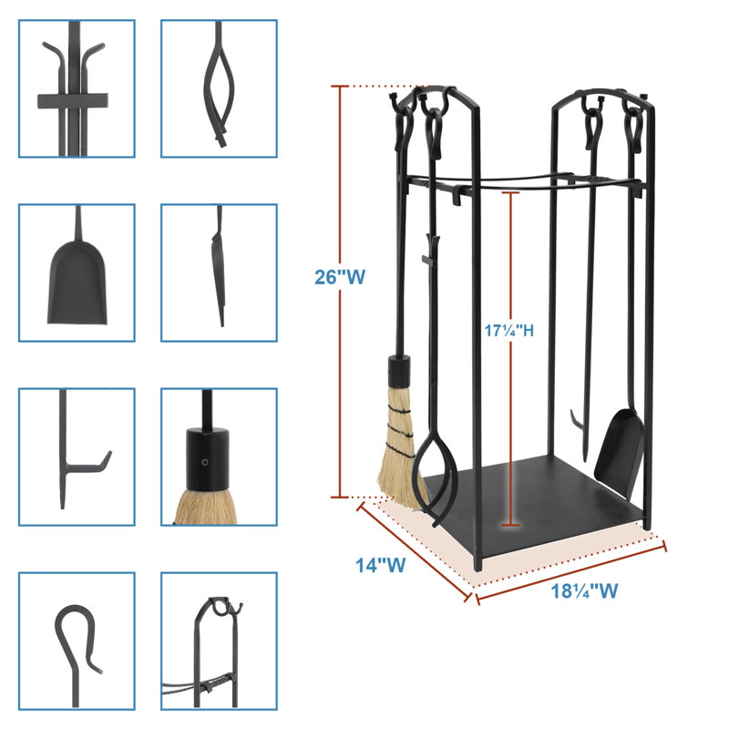 Ensemble d'outils de foyer 4 pièces Antonucci, H 32 po x l 14 po x P 14 po