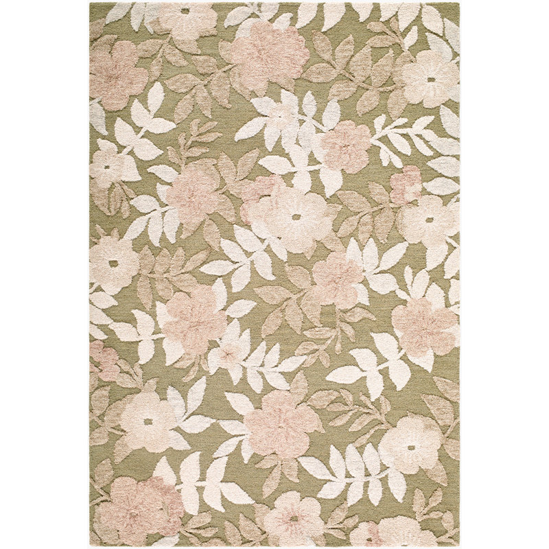 Fabian Handmade Area Rug, Rectangle 5' x 7'6", Rose/Sage Green/Cream