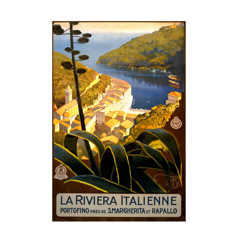 «Mario Riviera» par Mario Borgoni, affiche de voyage sur toile, années 1920, H 47 po x l 30 po