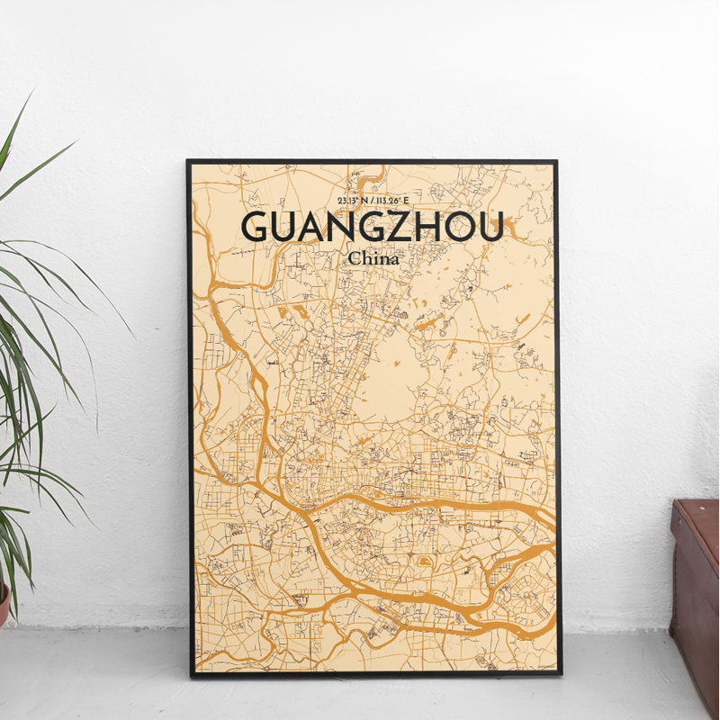 Guangzhou City Map 1 Piece Wall Art, 61cm H x 45.7cm W x 0.13cm D