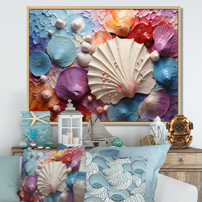 Coquillage côtier tranquillité sur toile, Cadre naturel flottant, H 16 po x l 32 po x P 1 po