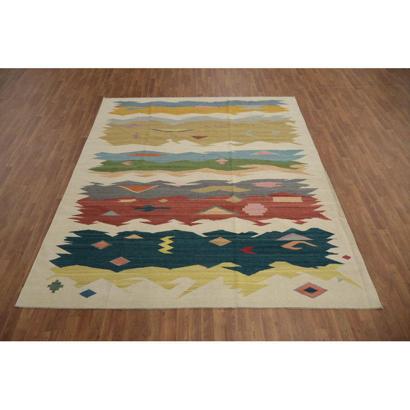Tapis turc moderne en laine Kilim 8 x 10
