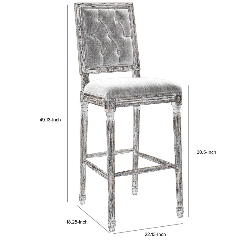 Tabouret de bar transitionnel en bois à dossier carré touffeté