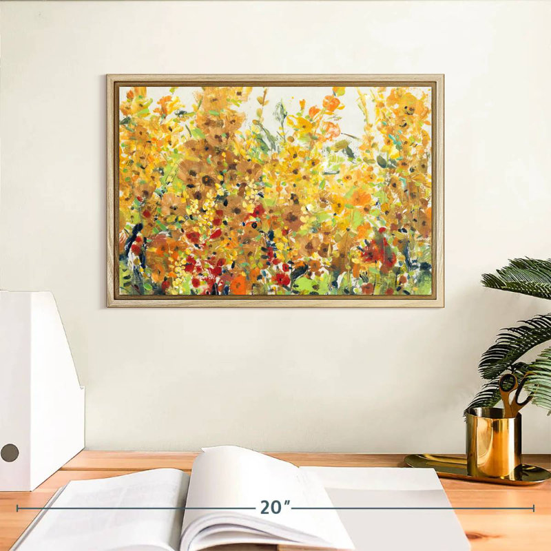 Golden Summer Garden I, Cadre flottant en bois naturel, 13 po x 9 po