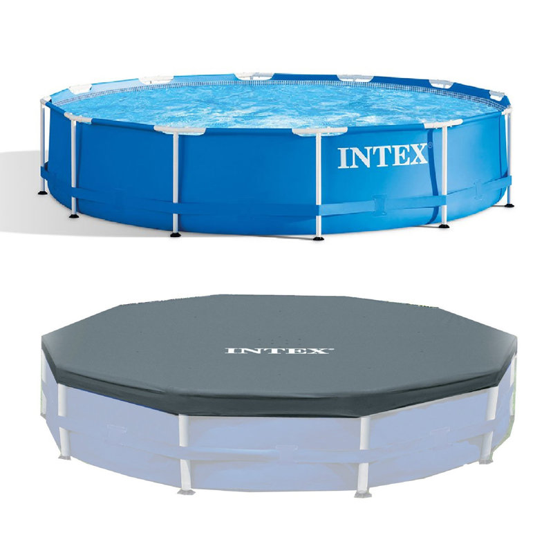Plastic Round Metal-frame Above-ground Pool 30'' H x 144'' W x 144'' L