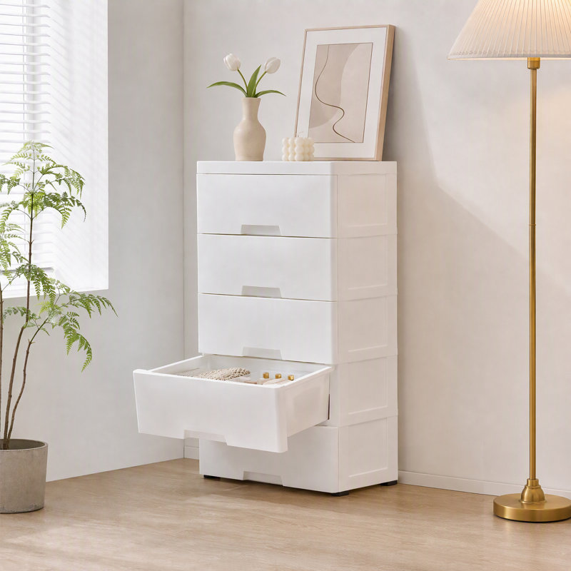 Commode de rangement verticale à 5 tiroirs en plastique, White