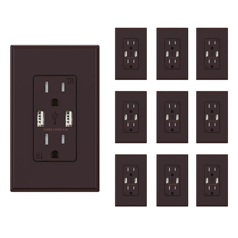 15 Tamper Resistant Outlet with USB Port, Brown