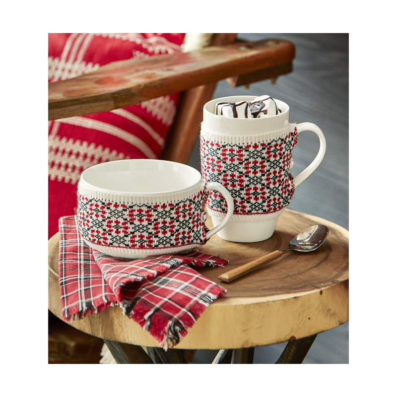 Grande tasse en porcelaine à motif d'osier crocheté à motif de croquis, 18,0 oz