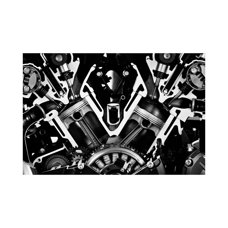 Car Engine Front Greyscale by Unknown Artist - Wrapped Canvas Print, 101.6 cm H x 66.04 cm W x 3.175 cm D