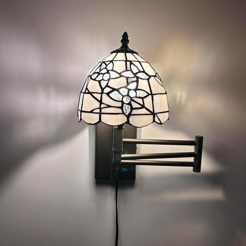 Lampe Tiffany à bras articulé en verre coloré avec bras pivotant en verre coloré l 13 po x P 8 po x H 15 po, Blanc