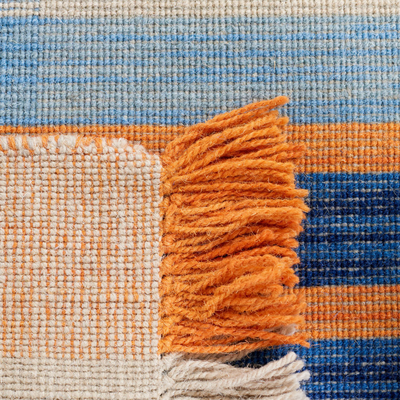 Tapis en laine / coton à tissage plat Anjail - orange / bleu, Rectangle 4 pi x 6 pi