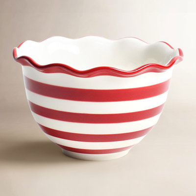 Red Stripe Ruffle Earthenware Cereal Bowl