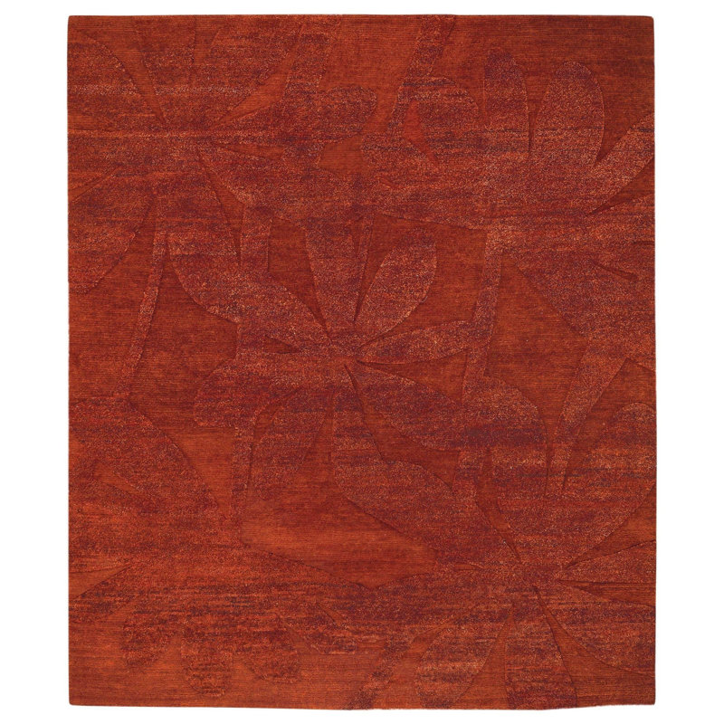 Paradise Floral Area Rug in Orange/Red, Rectangle 9' x 12'