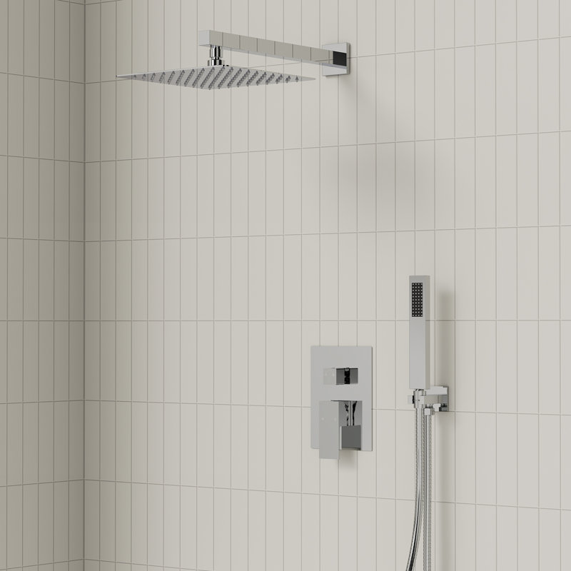  Système de douche à pluie haute pression 10 po, robinet de douche mural avec douchette, Chrome, 1.8GPM