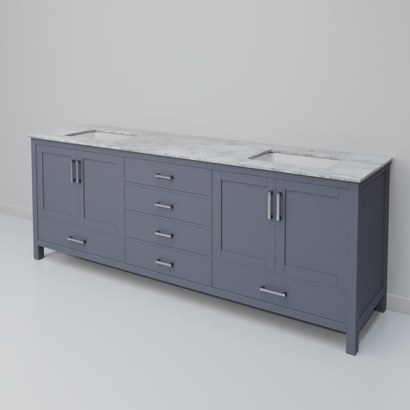 Ensemble de meuble-lavabo double 80 po Jacques, Gris foncé, White Carrara Marble