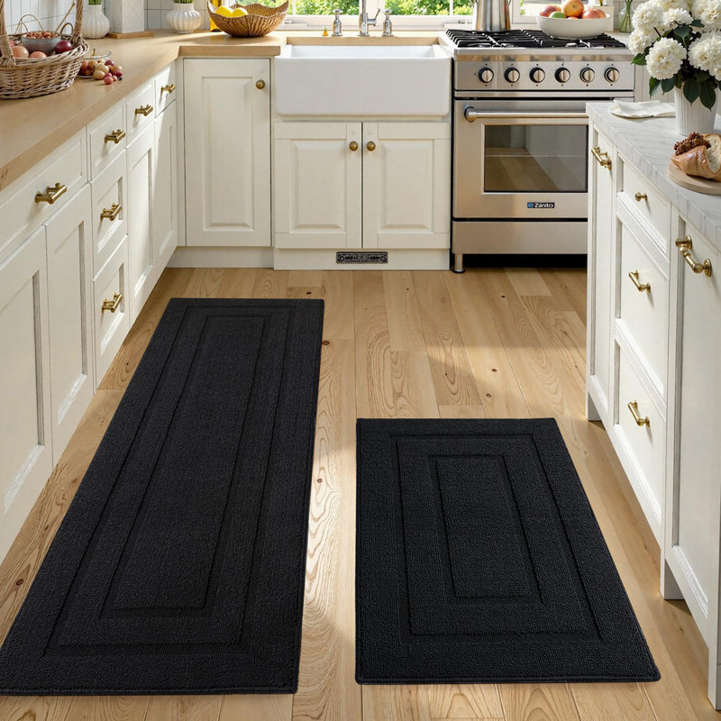 Tapis de cuisine 2 pièces antidérapant et antidérapant, Tapis de couloir 20 po x 31 po + Tapis de couloir , Noir