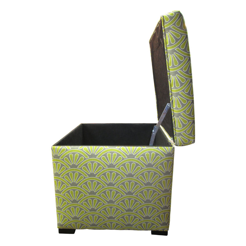 Green Square Upholstered Storage Ottoman with Engineered Wood Frame