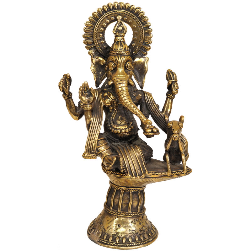 Fine statue tribale Ganesha appréciant Modak