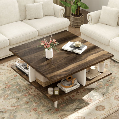 Table basse carrée à 2 niveaux avec rangement