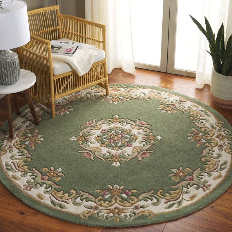 Stender Hand Tufted Wool/Cotton Floral Rug in Ivory/Green, Round 6'
