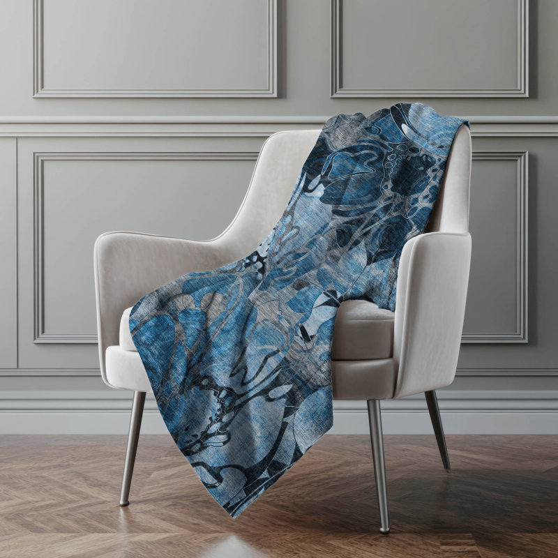 Jeté en sherpa floral Addison, Bleu