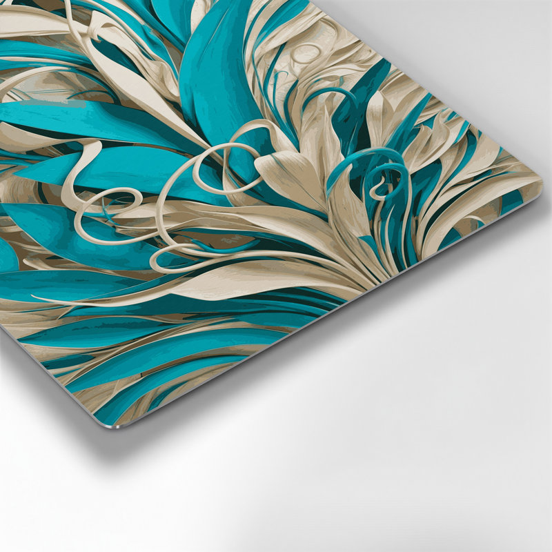 Abstrait floral bleu 69, art mural en métal, H 12 po x l 18 po
