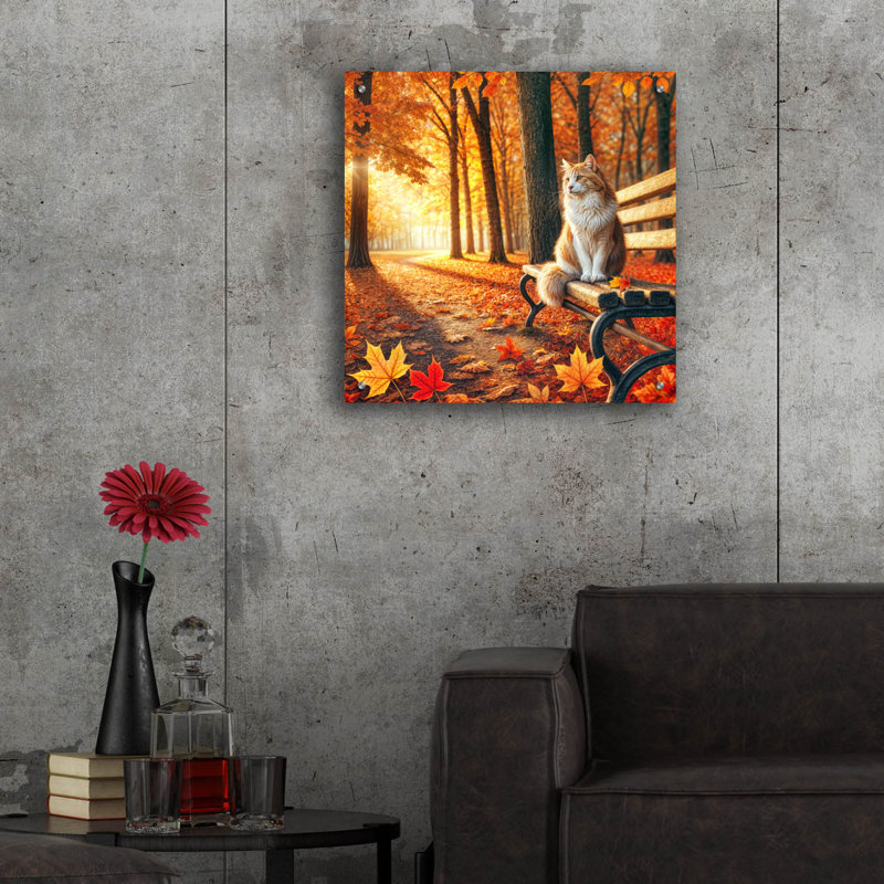 «Fall Af Après In A Park» par Rey Klimt, art mural en verre acrylique, H 24 po x l 24 po x P 0,2 po