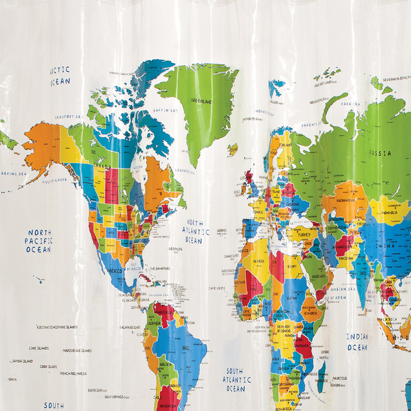 World Map Vinyl Shower Curtain