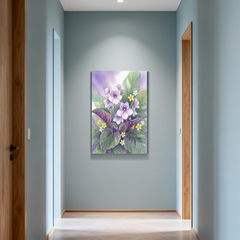 Plantes et fleurs fleurs mauves feuilles vertes fleurs jaunes, H 24 po x l 16 po