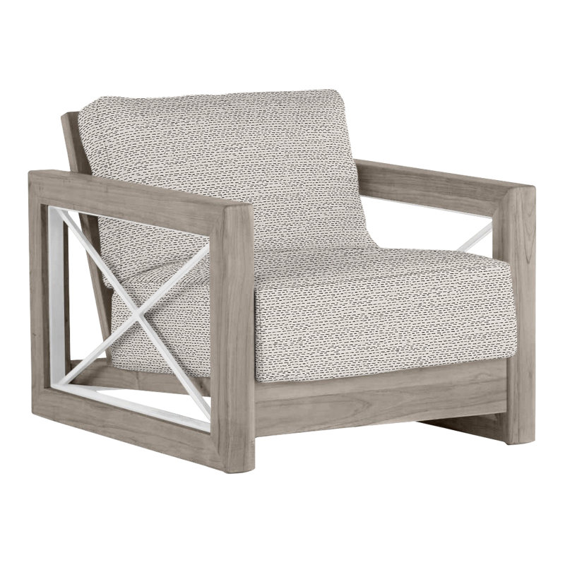 Malta Teak Outdoor Lounge Chair, Oyster Teak/Brushed Stainless, No welt + Standard fill, Perigold Arigato Balsamic