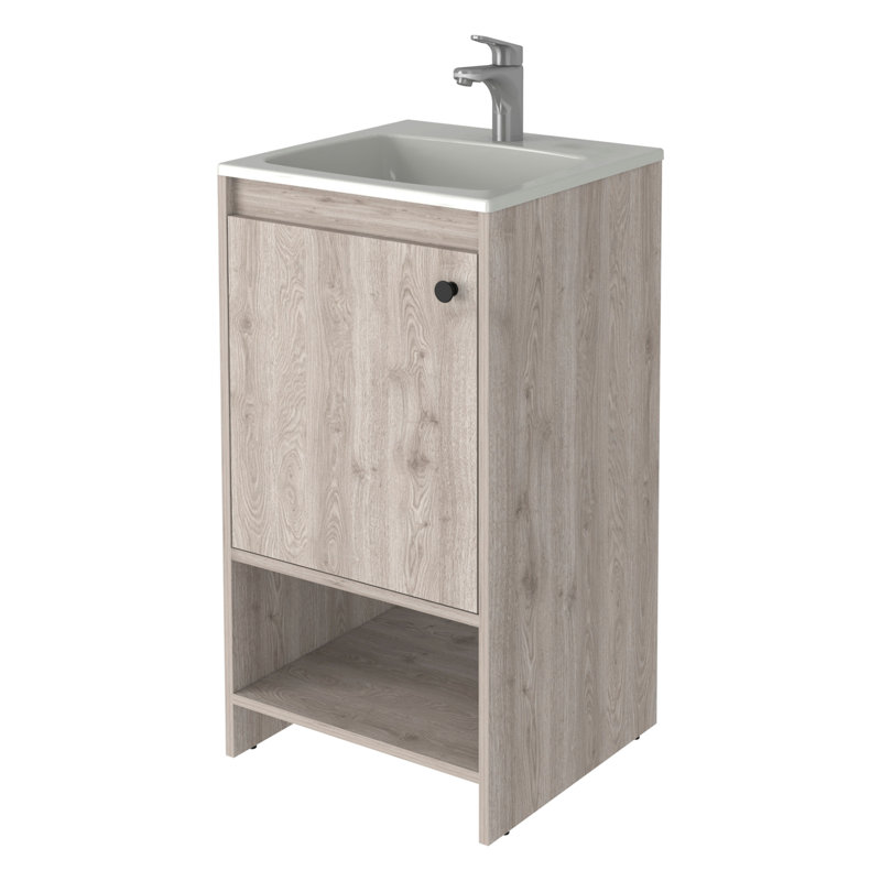 Meuble-lavabo autoportant Chariot, une tablette ouverte, Gris clair