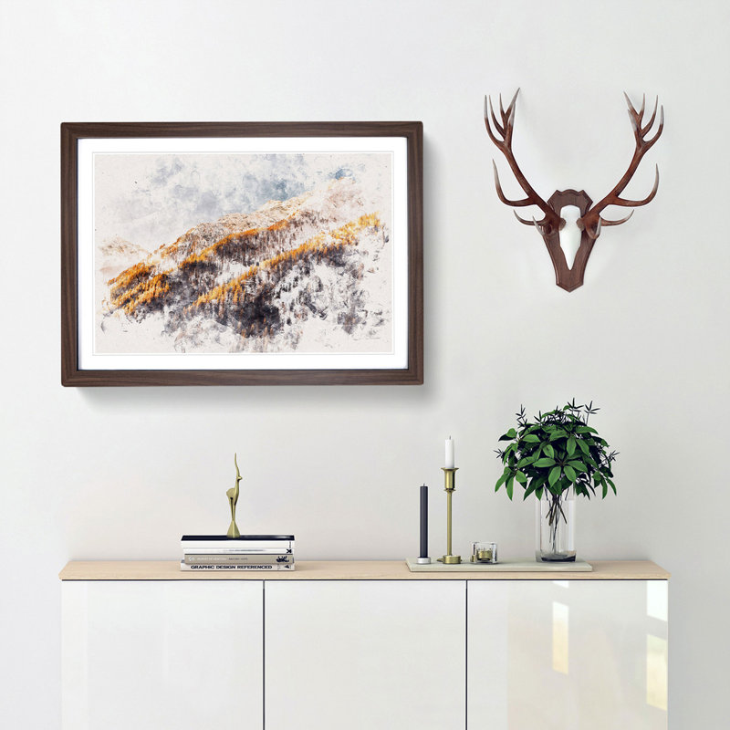 Winter in the Mountains - Framed Print, 24cm H x 33cm W x 2cm D, Walnut Framed